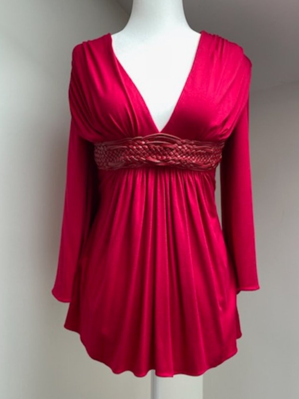 Vintage Sky Red Empire Waist Tunic with Leather Braiding S